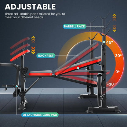 6 in 1 660lbs Weight Bench Set